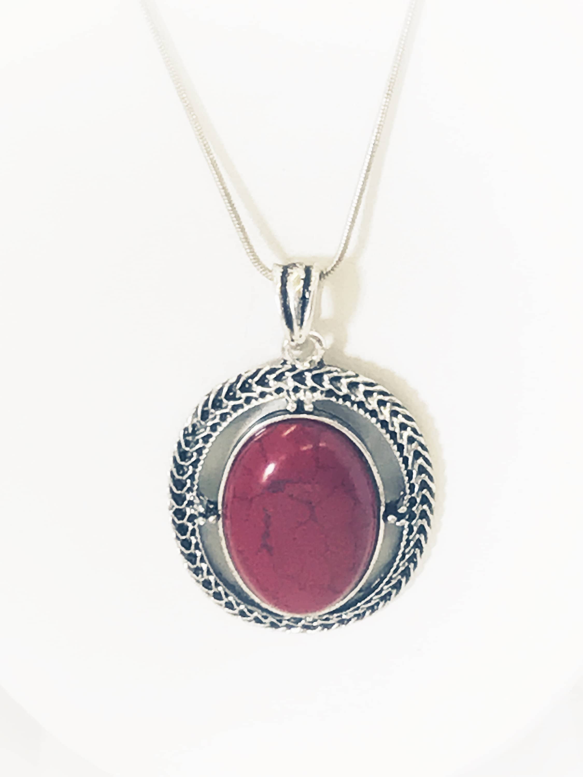 Red Pendant Necklace, Southwestern Style Necklace, Statement Necklace, Simulated-Stone Red Pendant, Gift For Her, Wife Jewelry Gift