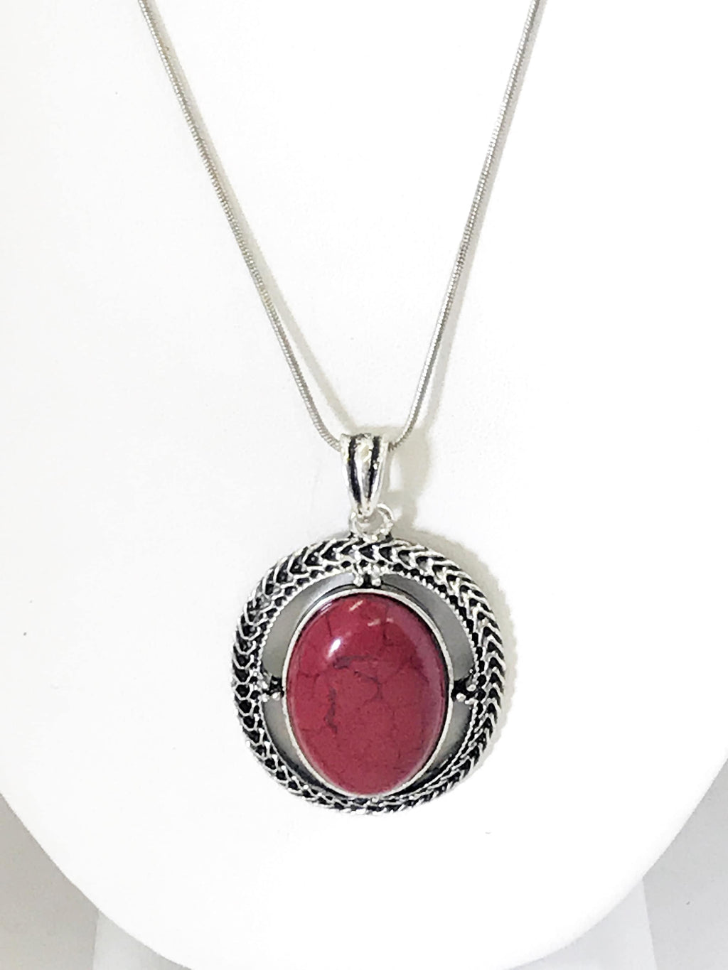 Red Pendant Necklace, Southwestern Style Necklace, Statement Necklace, Simulated-Stone Red Pendant, Gift For Her, Wife Jewelry Gift