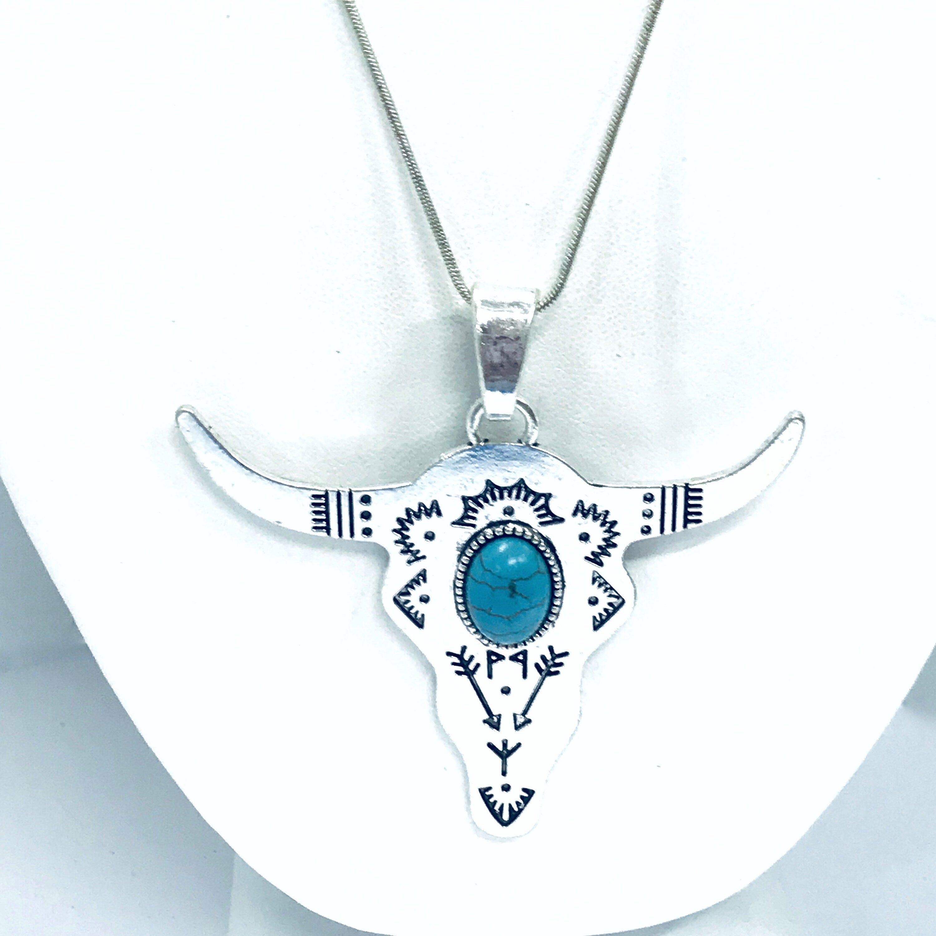 Bull Horns Pendant Necklace, Southwestern Style Necklace, Cowgirl Jewelry Gift, Grab The Bull By The Horns, Silver Statement Necklace