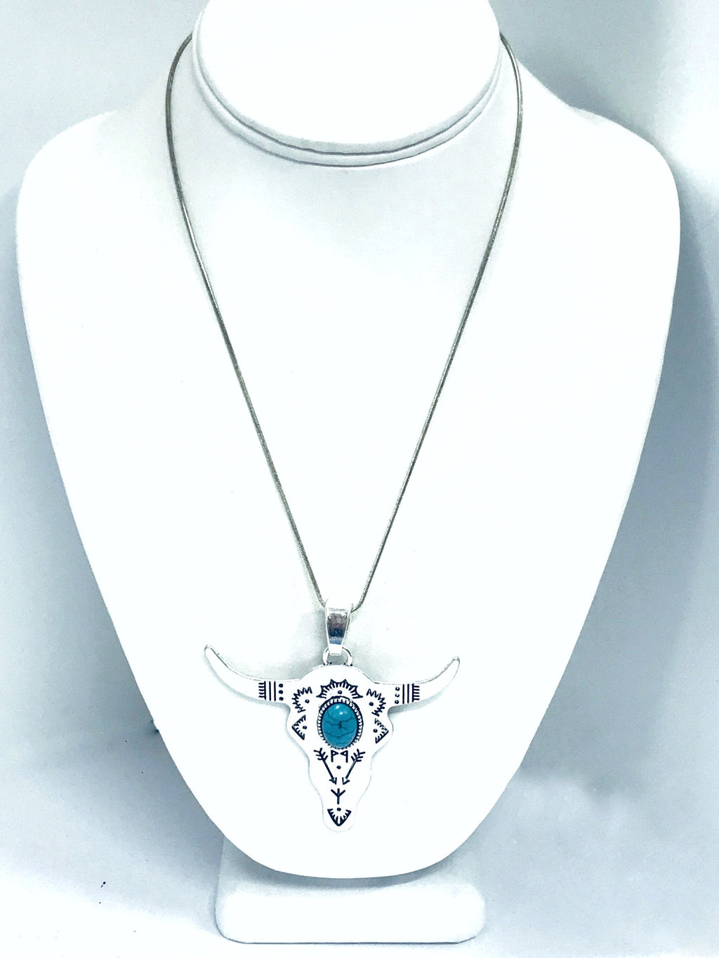 Bull Horns Pendant Necklace, Southwestern Style Necklace, Cowgirl Jewelry Gift, Grab The Bull By The Horns, Silver Statement Necklace