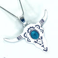 Bull Horns Pendant Necklace, Southwestern Style Necklace, Cowgirl Jewelry Gift, Grab The Bull By The Horns, Silver Statement Necklace