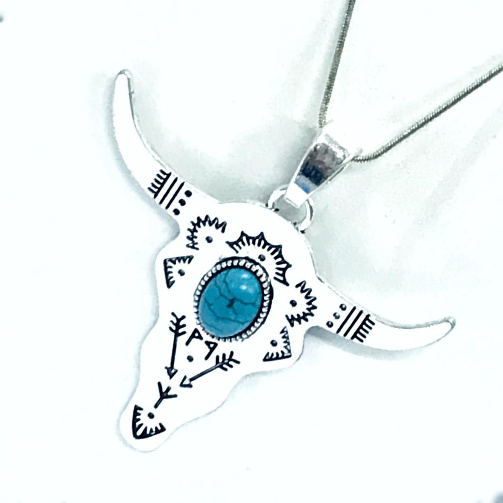 Bull Horns Pendant Necklace, Southwestern Style Necklace, Cowgirl Jewelry Gift, Grab The Bull By The Horns, Silver Statement Necklace