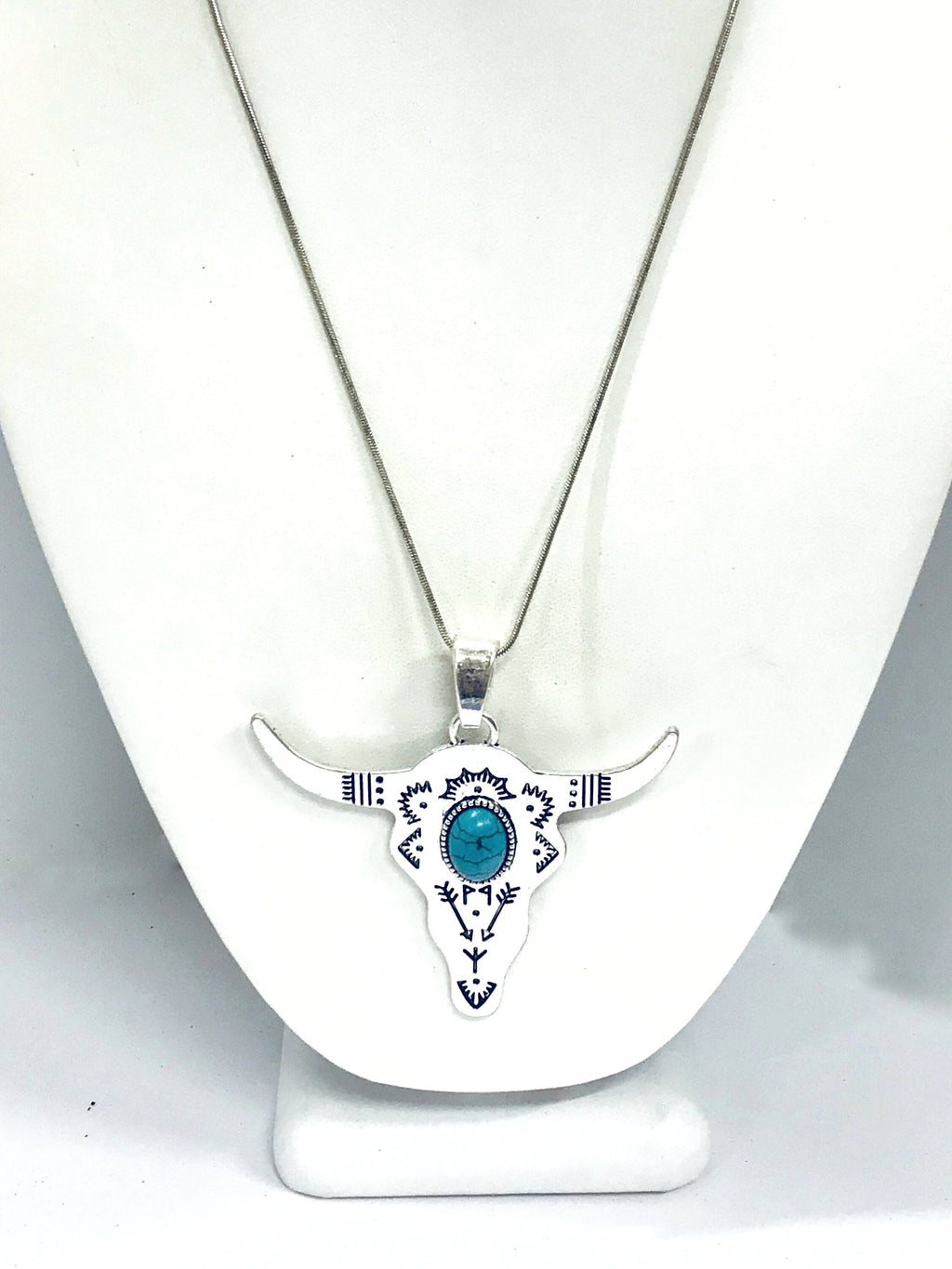 Bull Horns Pendant Necklace, Southwestern Style Necklace, Cowgirl Jewelry Gift, Grab The Bull By The Horns, Silver Statement Necklace