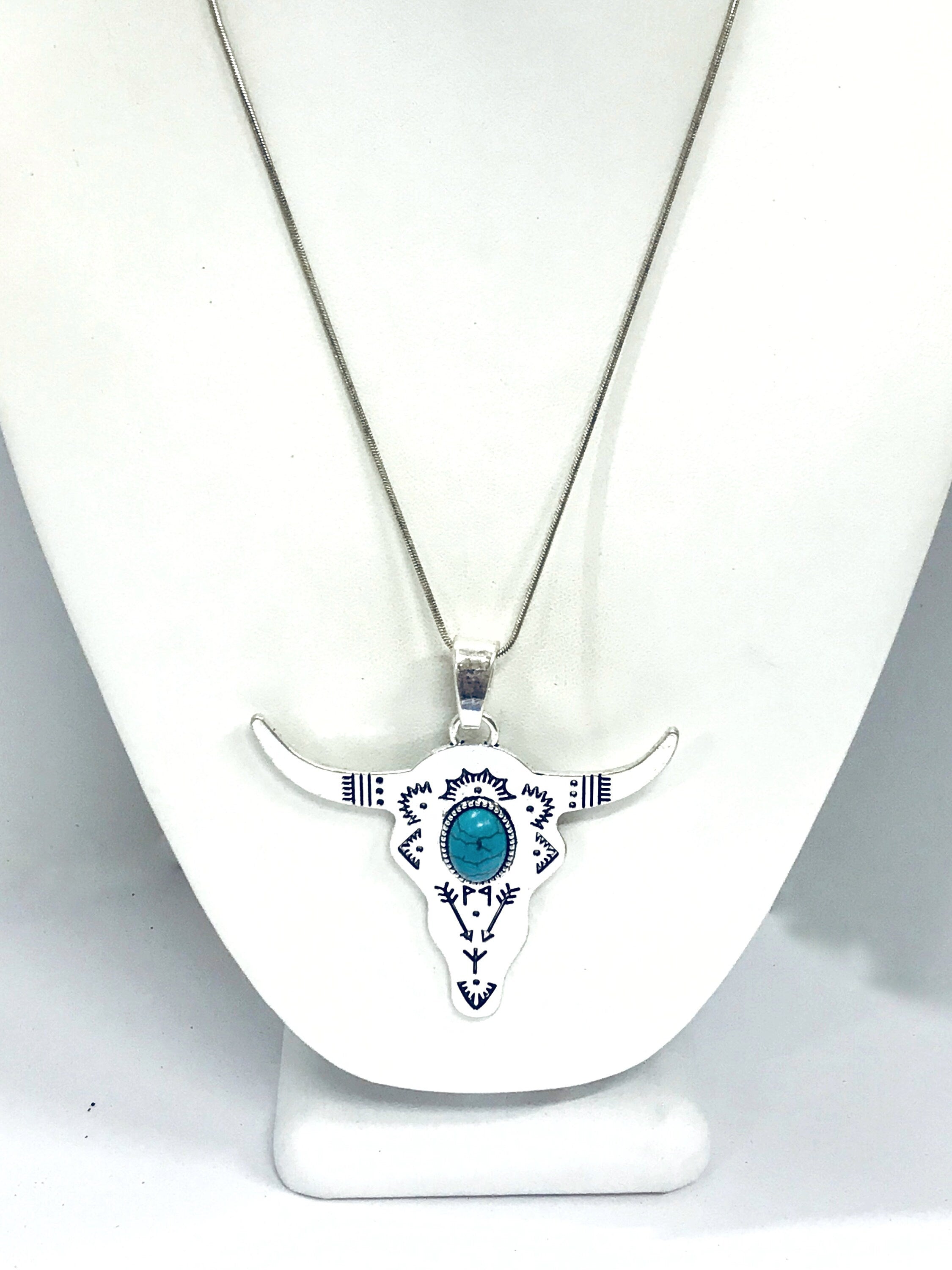 Bull Horns Pendant Necklace, Southwestern Style Necklace, Cowgirl Jewelry Gift, Grab The Bull By The Horns, Silver Statement Necklace