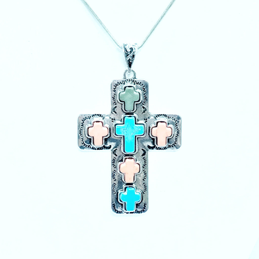 Large Cross Pendant Necklace, Southwestern Style Cross, Christian Cowgirl Style, Statement Necklace, Christian Jewelry Gift, Wife Jewelry