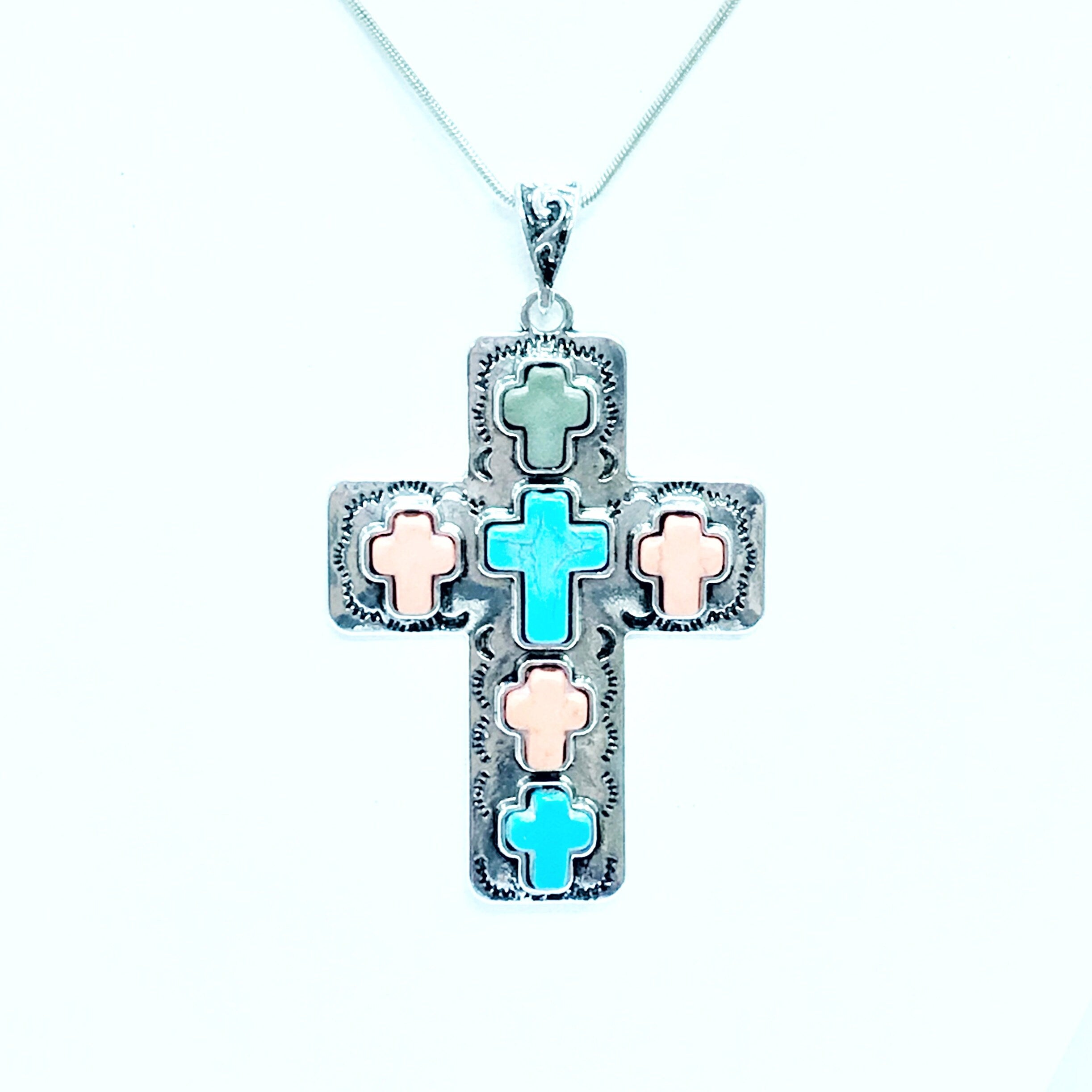 Large Cross Pendant Necklace, Southwestern Style Cross, Christian Cowgirl Style, Statement Necklace, Christian Jewelry Gift, Wife Jewelry