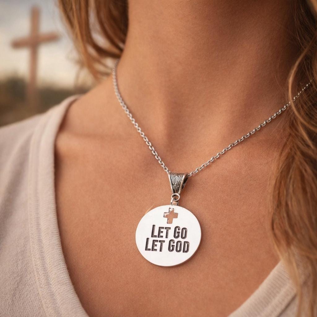 Let Go Let God Faith Necklace Stainless Steel Christian Jewelry Inspirational Scripture Gift Religious Encouragement Necklace