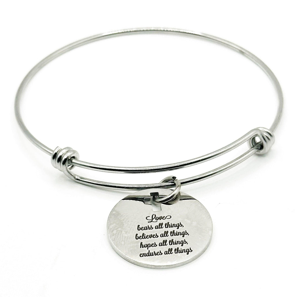 Christian Love Scripture Bracelet Stainless Steel Faith Jewelry Bible Verse Bracelet With Cross Charm Inspirational Gift