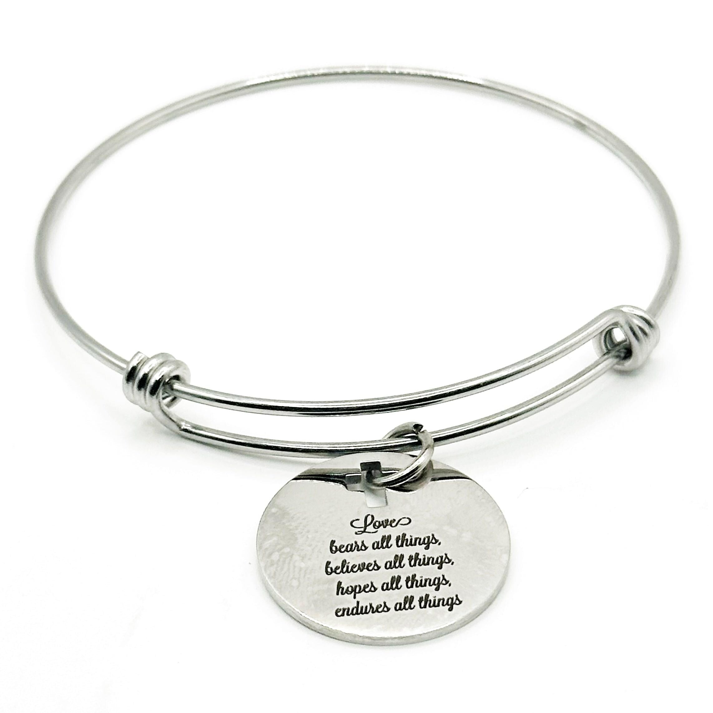 Christian Love Scripture Bracelet Stainless Steel Faith Jewelry Bible Verse Bracelet With Cross Charm Inspirational Gift