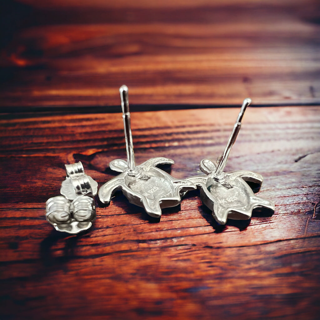 Opalite Sea Turtle Sterling Silver Post Earrings — Whimsical Coastal Western