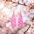 Pink Resin with Daisies Teardrop Earrings
