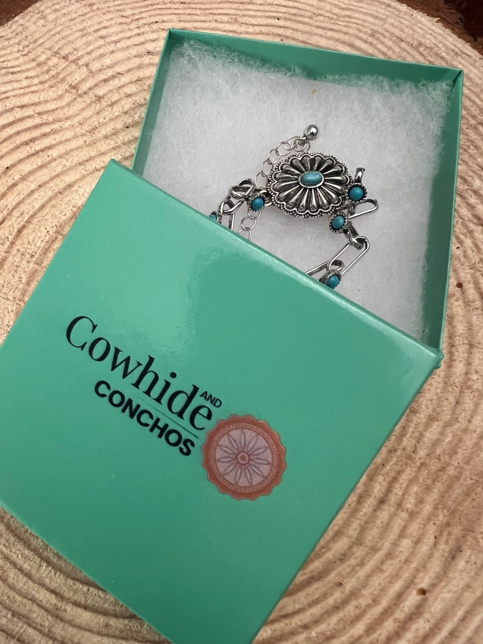 Western Faux Turquoise Concho Chain Bracelet — with 3-Inch Extender