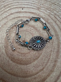 Western Faux Turquoise Concho Chain Bracelet — with 3-Inch Extender