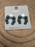 Western Spade & Faux Turquoise Squash Blossom Earrings — Petite 1" Drop