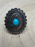Western Concho & Faux Turquoise Stretch Statement Ring — 1.5" Bold Western Hand Statement