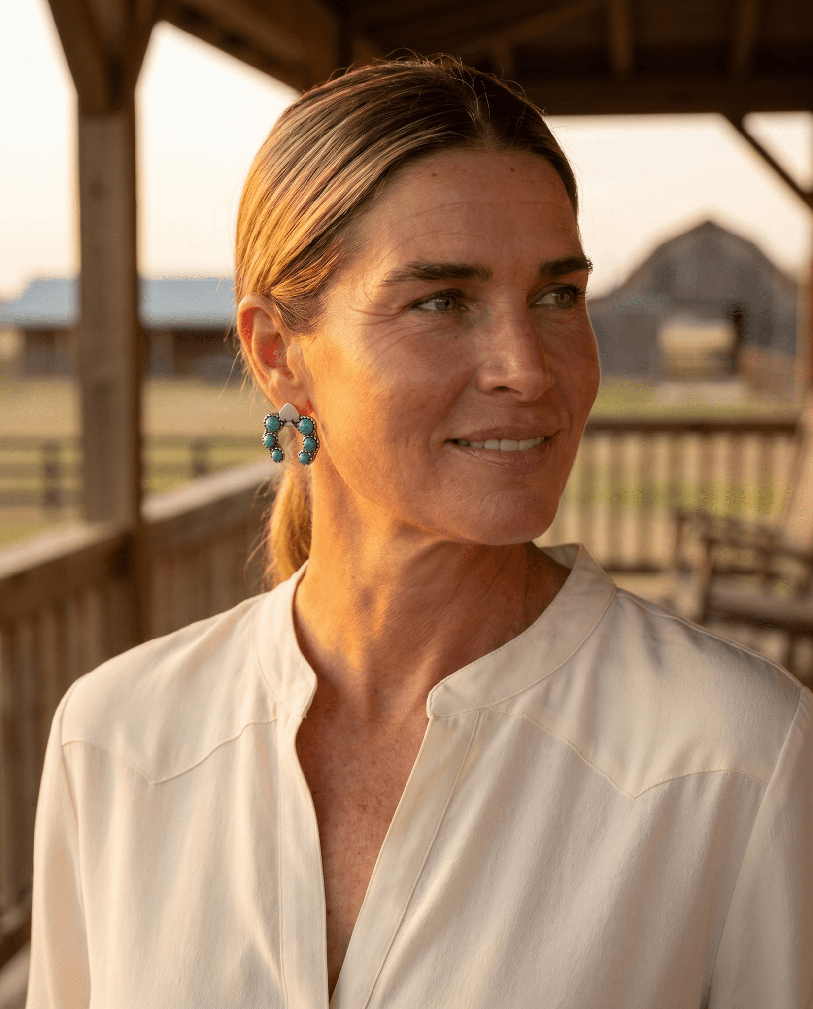 Western Spade & Faux Turquoise Squash Blossom Earrings — Petite 1" Drop
